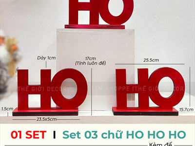 Chữ gỗ HO HO HO Decor Noel vui nhộn C17cm [Độc đáo] CHUGO-19
